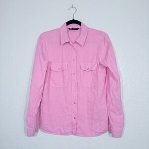 Zara Pink Roll Tab Double Breasted Button Down‎ Shirt Size Medium